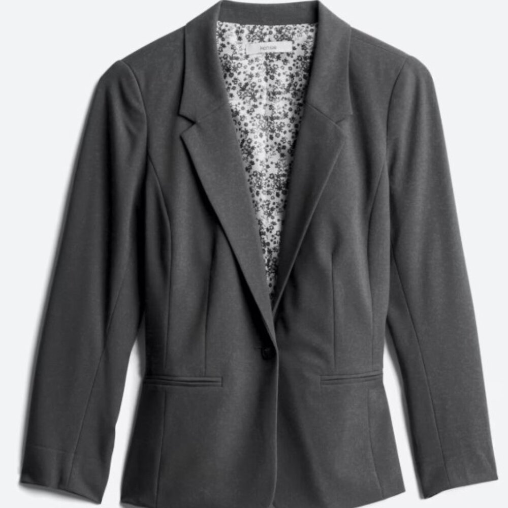 Kensie Rebekah Stretch Crepe Floral Lining Blazer - Grey - Size Medium